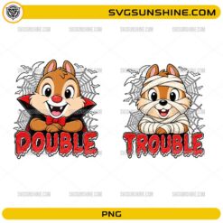 Chip and Dale Double Trouble Halloween PNG Bundle featuring vampire and mummy costumes with spooky Halloween elements
