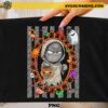 Cute Black Panther Ghost Halloween PNG Design with pumpkin candy bucket, bats, spiders, and Halloween decorations