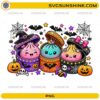 Cute Halloween Dumpling PNG featuring kawaii dumplings with pumpkins, bats, spider webs, stars, candy, and Halloween decorations