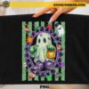 Cute Hulk Ghost Halloween PNG Design with pumpkin candy bucket, bats, spiders, and festive Halloween decorations