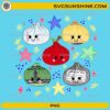 Cute School Supplies Dumpling PNG with kawaii dumpling characters featuring notebook paper, composition book, and colorful school-themed designs.
