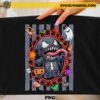 Cute Venom Ghost Halloween PNG Design with pumpkin candy bucket, sharp teeth, long tongue, bats, spiders, and Halloween decorations