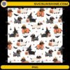 Dachshund Halloween Seamless Pattern featuring cute wiener dogs dressed in pumpkin, ghost, skeleton, witch, and mummy costumes with Halloween elements