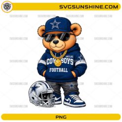 Dallas Cowboys Bear PNG cute teddy bear football fan design with helmet and hoodie