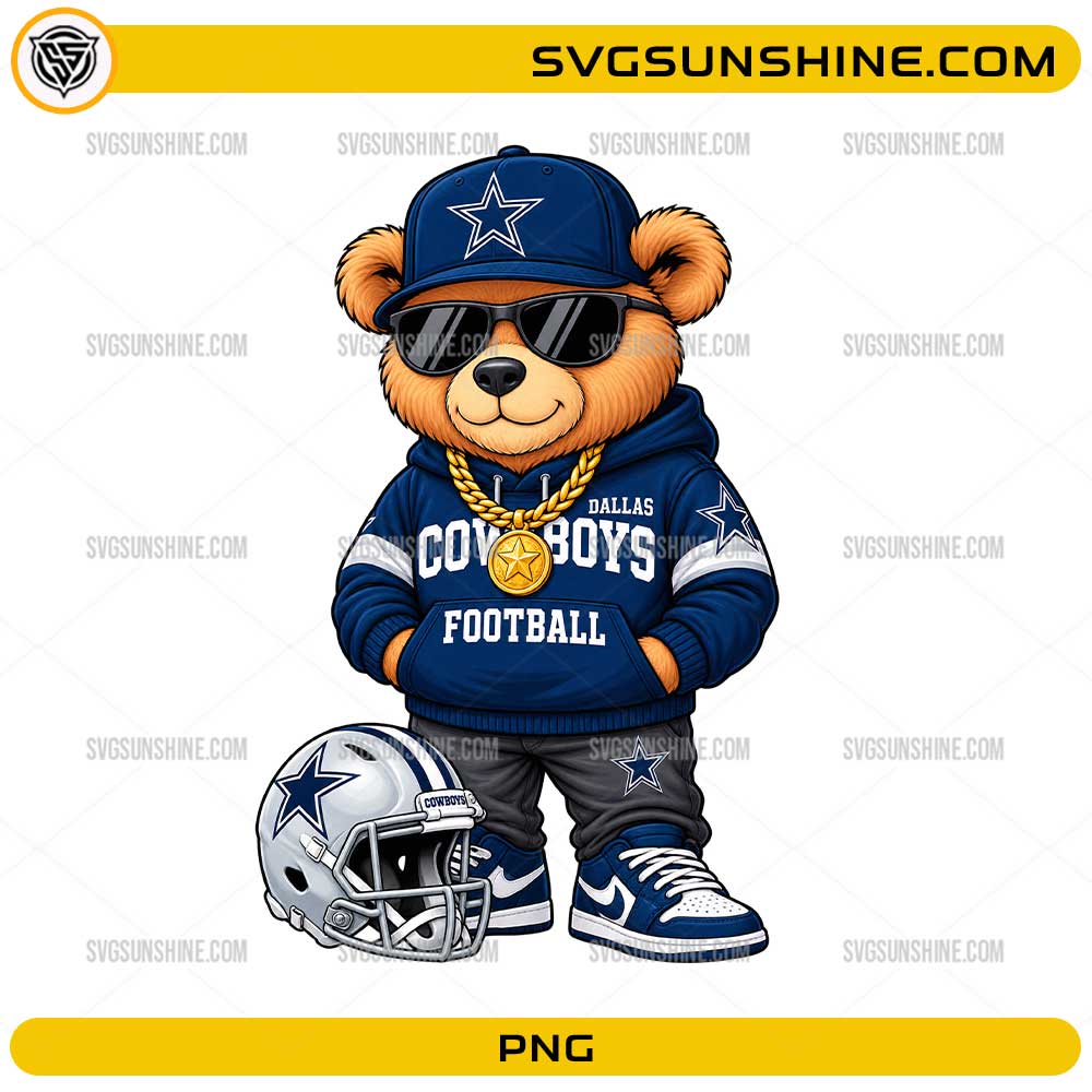 Dallas Cowboys Bear PNG cute teddy bear football fan design with helmet and hoodie