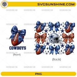 Dallas Cowboys Football Bow PNG with blue bows, footballs, helmet, and star-themed football design