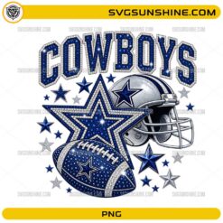Dallas Cowboys Glitter Football PNG with blue glitter star football helmet and football design