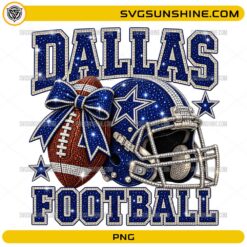 Dallas Football Glitter PNG with football helmet football bow and sparkling blue rhinestone design