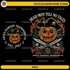 Dead Men Tell No Tales Pumpkin Pirate PNG with jack o lantern skull pirate hat crossed swords flames and Halloween artwork
