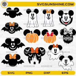 Disney Mickey Minnie Mouse Halloween SVG Bundle featuring ghost pumpkin bat haunted castle and spooky Halloween cut file designs