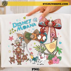 Disney Moana Hei Hei Pua PNG featuring tropical bows, flowers, seashells, Kakamora, and island-themed artwork