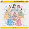 Disney Princess Castle PNG featuring Disney Princess characters around a magical castle
