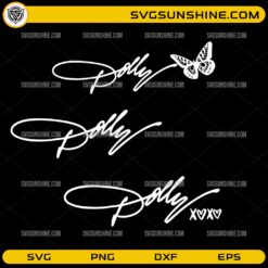 Dolly Parton Signature SVG PNG DXF EPS featuring elegant autograph lettering with butterfly design