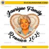 Family Reunion 2026 PNG featuring a personalized family portrait inside a heart-shaped frame with elegant script lettering.