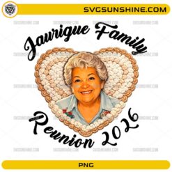 Family Reunion 2026 PNG featuring a personalized family portrait inside a heart-shaped frame with elegant script lettering.