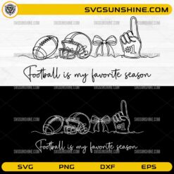 Football Is My Favorite Season SVG with football helmet bow and foam finger game day design