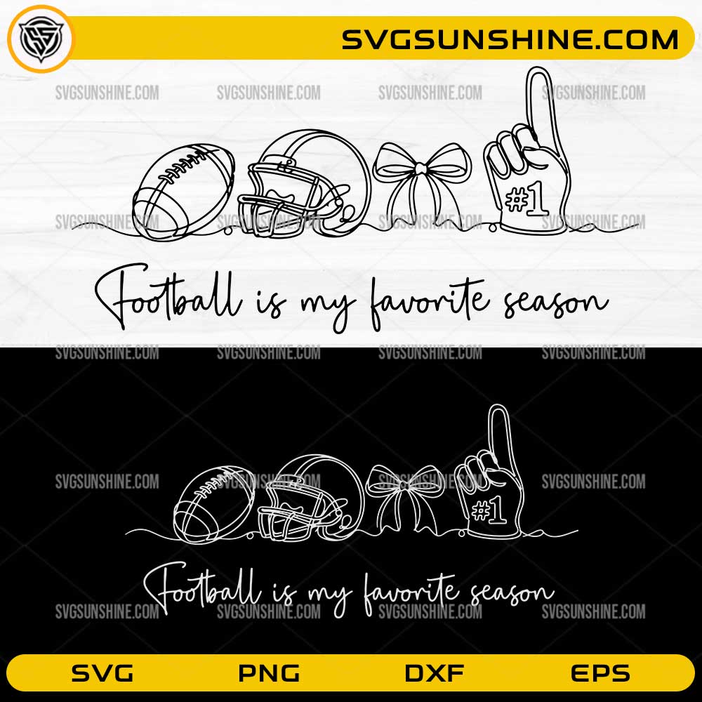 Football Is My Favorite Season SVG with football helmet bow and foam finger game day design