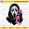 Ghostface Love Call SVG featuring a horror-inspired masked character holding a pink telephone with hearts