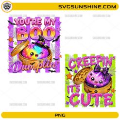 Halloween Dumpling Quotes Bundle PNG with You're My Boo Dumplin and Creepin It's Cute kawaii Halloween designs
