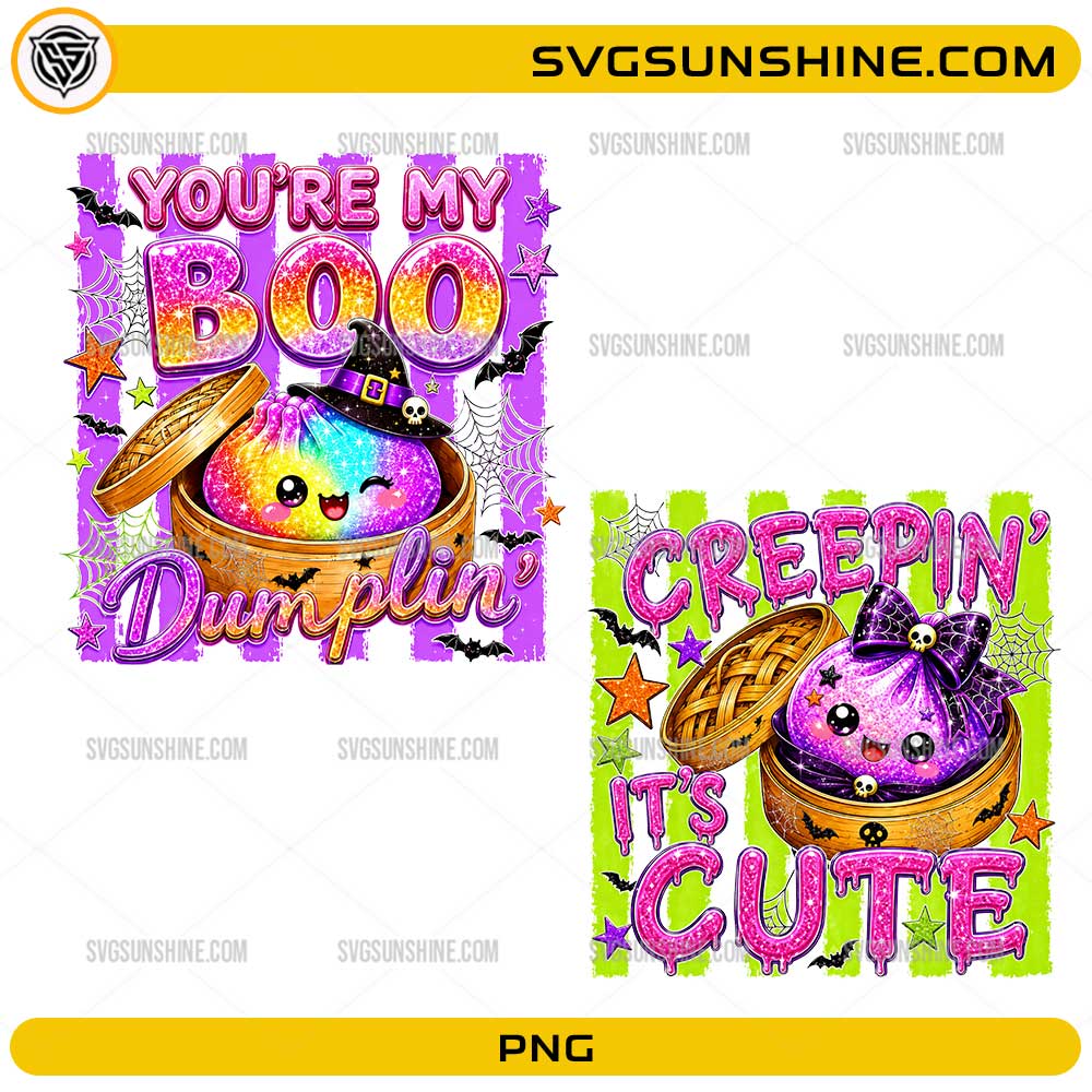 Halloween Dumpling Quotes Bundle PNG with You're My Boo Dumplin and Creepin It's Cute kawaii Halloween designs