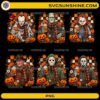 Halloween Horror Movie Characters Fall Coffee PNG Bundle featuring Pennywise Chucky Michael Myers Jason Freddy Krueger Frankenstein with pumpkins and autumn coffee cups