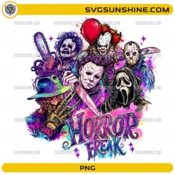 Horror Killer PNG featuring colorful horror movie inspired character collage for Halloween sublimation projects