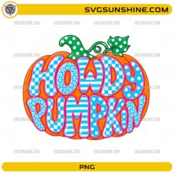 Howdy Pumpkin PNG retro orange pumpkin design with colorful patterned typography for fall and Halloween