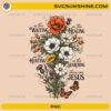 In The Waiting In The Healing There Was Jesus PNG featuring a floral Christian cross with butterflies, wildflowers, and inspirational faith quote.