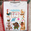 Moana Characters PNG Design featuring Moana, Maui, Hei Hei, Pua, Kakamora, canoe, and tropical island elements