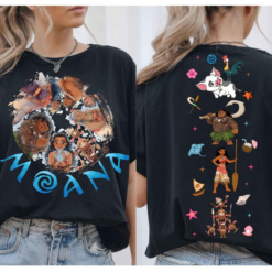 Moana Family Front And Back PNG featuring Moana family characters, Maui, Pua, Hei Hei, Kakamora, and tropical island artwork