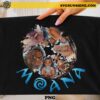 Moana Family Watercolor PNG design with tropical characters in circular watercolor brushstroke artwork on black background