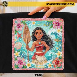 Moana Tropical Beach PNG featuring tropical flowers, ocean waves, fish, seashells, and Disney-inspired island artwork