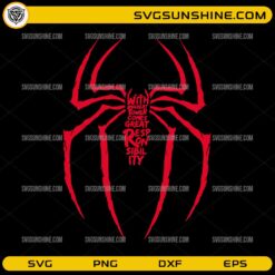 Spider-Man Great Responsibility SVG with red spider logo and inspirational superhero quote for Cricut and Silhouette