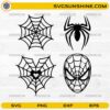 Spider Web Bundle SVG featuring spider web, spider emblem, web heart, and web mask designs for Cricut and Silhouette