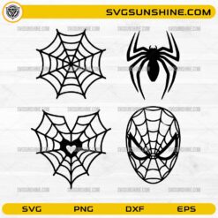 Spider Web Bundle SVG featuring spider web, spider emblem, web heart, and web mask designs for Cricut and Silhouette