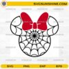 Spider Web Minnie Head SVG with spider web pattern and red bow for Cricut Halloween crafts