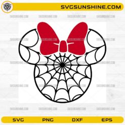 Spider Web Minnie Head SVG with spider web pattern and red bow for Cricut Halloween crafts