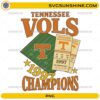 Tennessee Vols 1997 Champions PNG featuring vintage football-inspired artwork with championship tickets, football field, and orange T logo for sublimation and t-shirt printing.