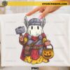 Thor Halloween Ghost PNG cute ghost character with hammer and pumpkin trick or treat bucket