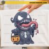 Venom Halloween PNG cute spooky symbiote character holding pumpkin trick or treat bucket