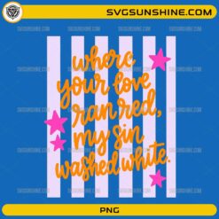 Where Your Love Ran Red My Sin Washed White PNG Christian worship quote design with colorful typography and stars