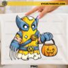 Wolverine Halloween Ghost PNG cute ghost character with claws holding pumpkin trick or treat bucket