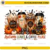 Autumn Leaves and Coffee Please PNG with coffee cups, pumpkins, fall leaves, ghost whipped cream, and Halloween decorations