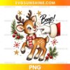 Boop Reindeer PNG featuring a cute Christmas reindeer with red scarf and Santa booping its red nose