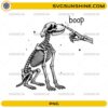 Boop Skeleton Dog PNG featuring a cute dog skeleton and skeletal hand touching its nose
