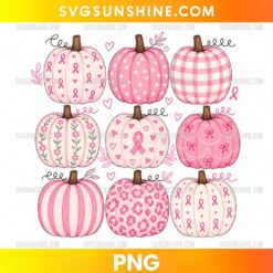 Breast Cancer Awareness Pink Pumpkins PNG with pink ribbons, floral pumpkins, and fall-themed watercolor artwork