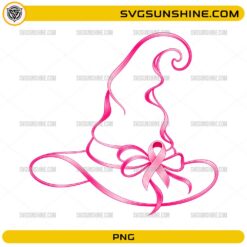 Breast Cancer Awareness Witch Hat PNG with pink ribbon bow and Halloween witch hat design
