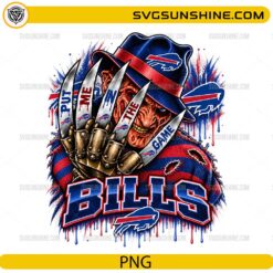 Buffalo Bills Freddy Krueger PNG featuring Put Me In The Game quote and horror football artwork