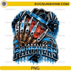 Carolina Panthers Freddy Krueger PNG featuring Put Me In The Game quote and horror football artwork