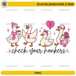 Check Your Honkers Breast Cancer Awareness PNG with cute geese, pink ribbons, flowers, and heart balloon